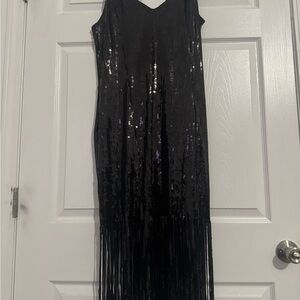 Boohoo Black Sequin Fringe Midi Dress